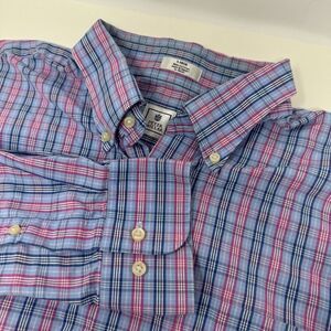 Peter Millar Men's Large Pink Blue Plaid Long Sleeve‎ Button Shirt